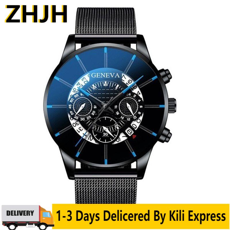 ZHJH Men's Large Dial Watch Men's Calendar Quartz Wristwatch Includes exquisite gift box  Men's Braided Band Watch Fashion Business Watch With Box