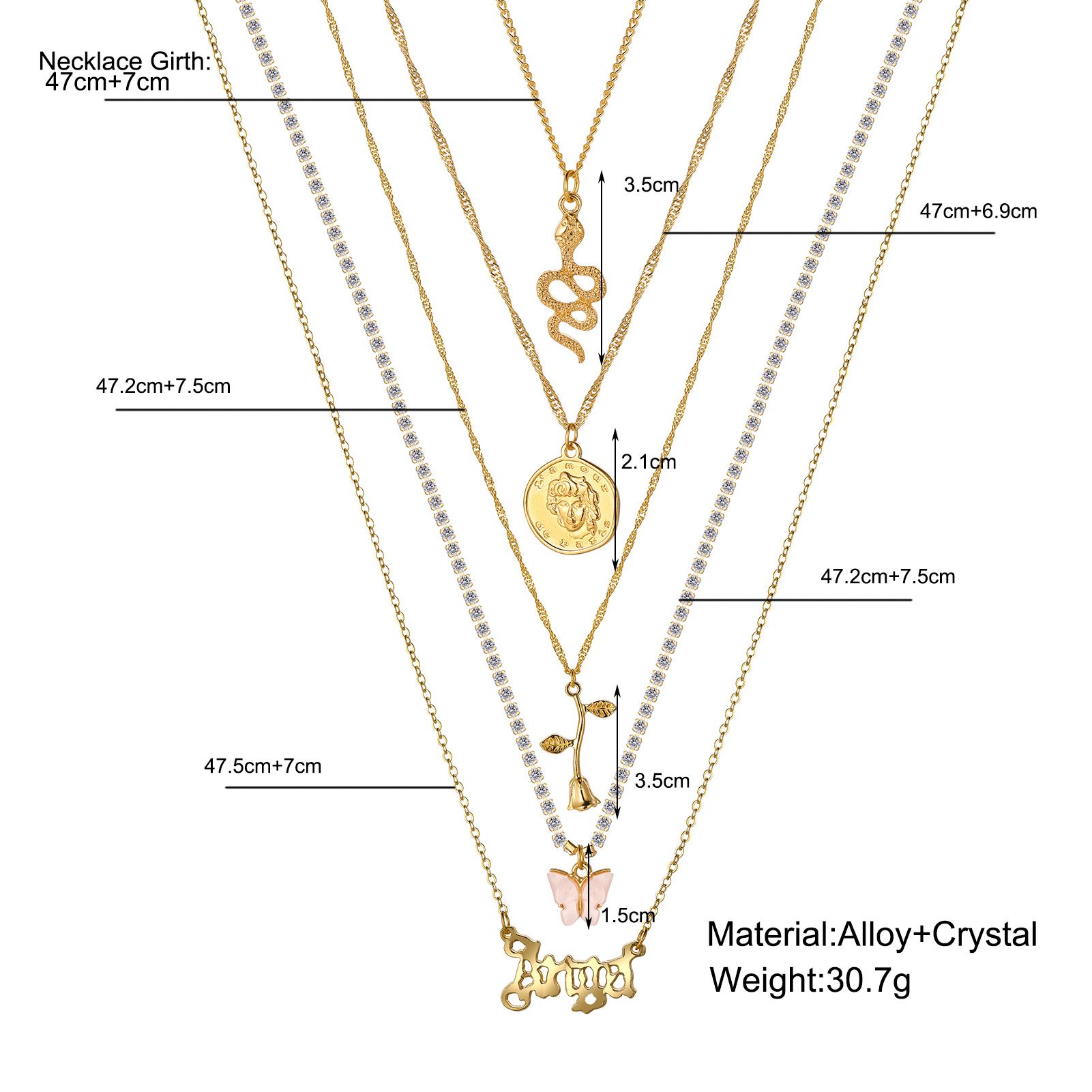 ZHJH 6PCS Pendant Necklaces Butterfly Fringe Pendant Folding Ncklace Simple Star Moon Love Pendant Collar Set Heart Jewelry