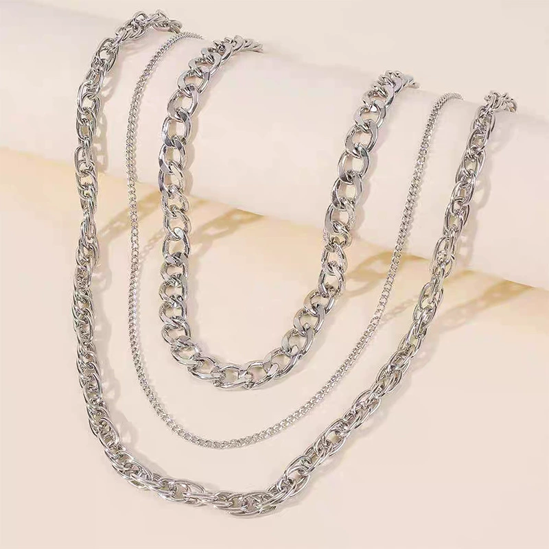 ZHJH 3Pcs Women's Necklace 3-layer Fashion Multi layer Metal Necklace Clavicle Chain Women's Jewelry