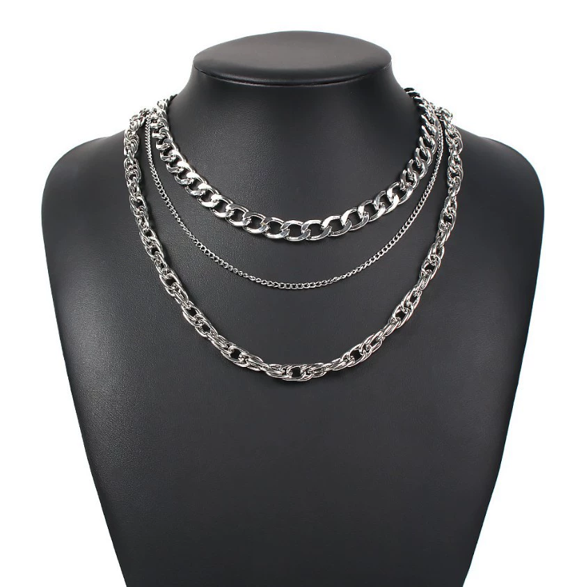 ZHJH 3Pcs Women's Necklace 3-layer Fashion Multi layer Metal Necklace Clavicle Chain Women's Jewelry