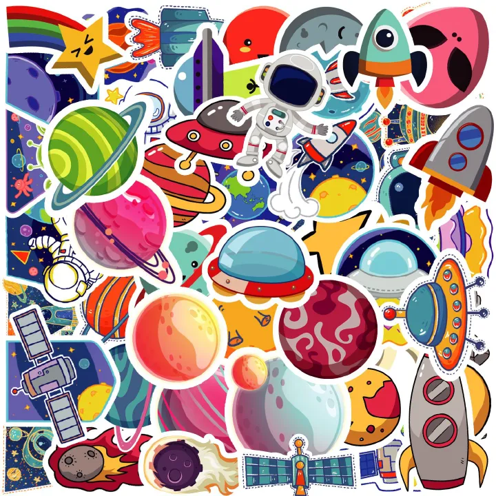 ZHJH Stickers for children and teenagers, astronaut space, car, sports car, cute animation stickers, waterproof water bottle stickers, suitable for laptops, phone cases, guitars, skateboards, etc
