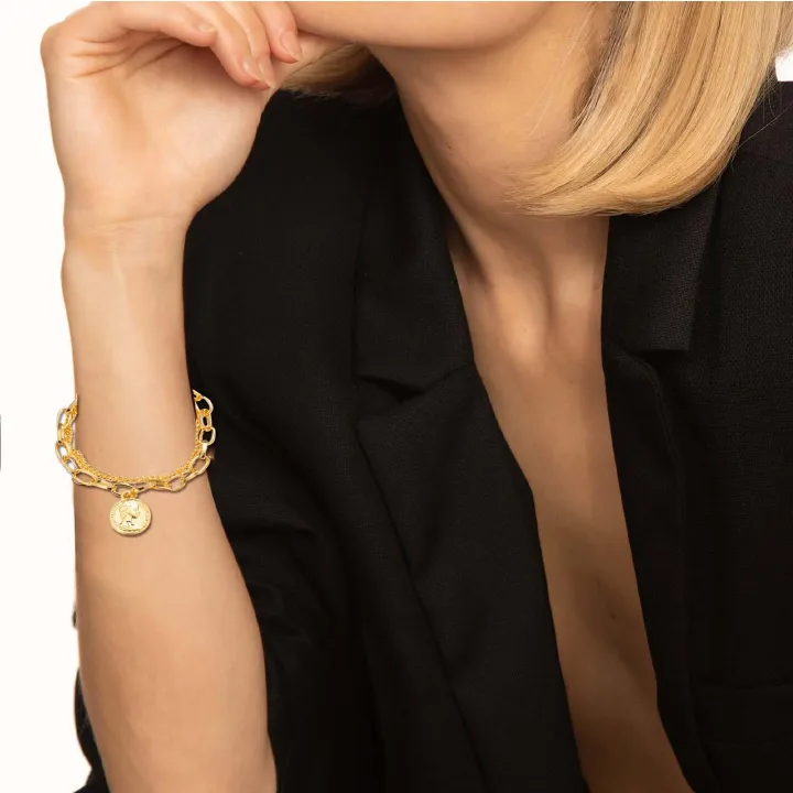 ZHJH Gold Chunky Bracelet for Women Chunky Chain Link Bracelet Medallion Adjustable Toggle Clasp Bracelet Gold Silver Coin Link Charm Bracelet Punk Bracelet Jewelry Gift Teen Girl Women