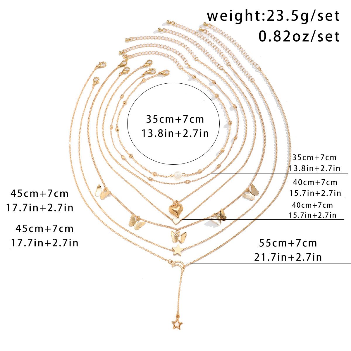 ZHJH 6PCS Pendant Necklaces Butterfly Fringe Pendant Folding Ncklace Simple Star Moon Love Pendant Collar Set Heart Jewelry