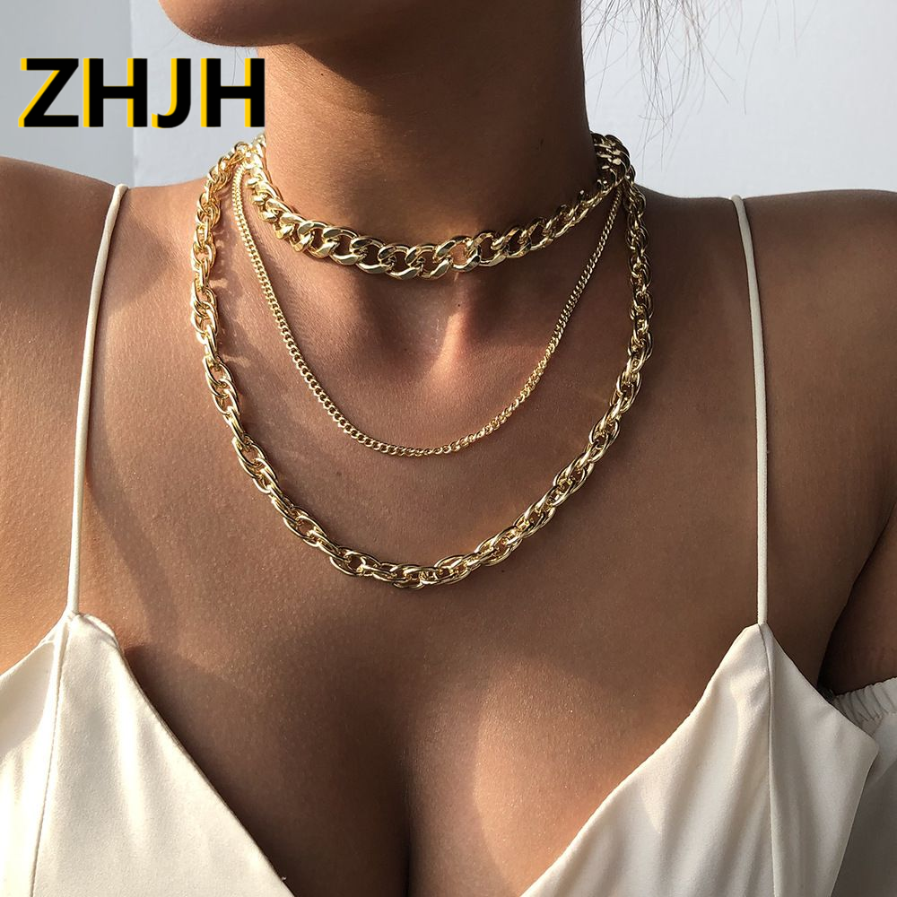 ZHJH 3Pcs Women's Necklace 3-layer Fashion Multi layer Metal Necklace Clavicle Chain Women's Jewelry