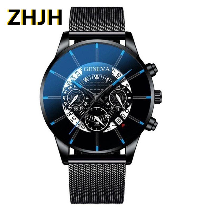 ZHJH Men's Large Dial Watch Men's Calendar Quartz Wristwatch Includes exquisite gift box  Men's Braided Band Watch Fashion Business Watch With Box