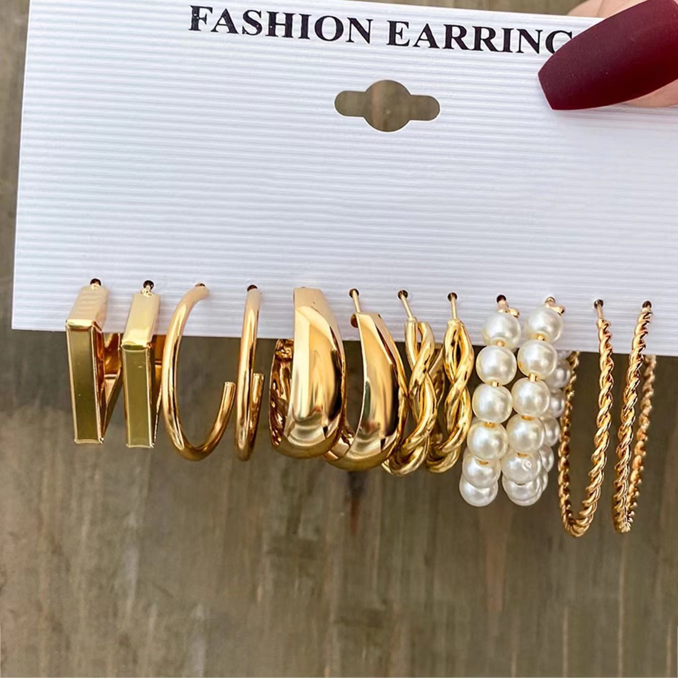 ZHJH Gold Earring Set Fashion Thick Gold Earrings Twisted Ring Earrings European and American Women Metal Earrings Set of High-level Sense of Geometric square Earrings Combination Earrings