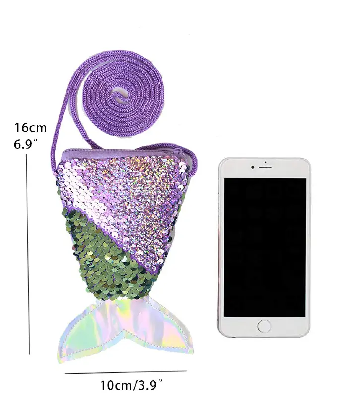 ZHJH 4PCS Girl's Bags Jewelry Set Necklace Set Sequin style Mermaid Fish Tail Glitter Coin Wallet Necklace Pearl Bracelet Ring Kids Messenger Bag Children Girls Crossbody Bags  Holiday Travel Street