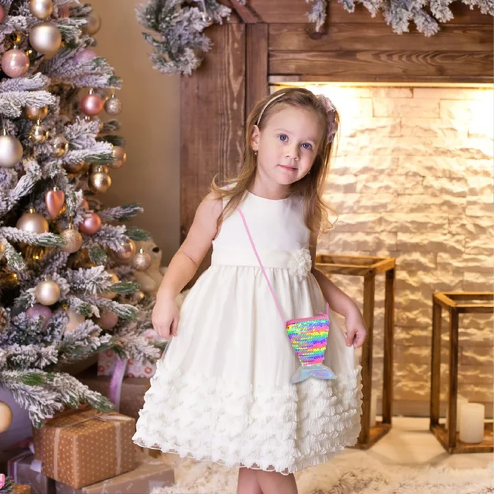 ZHJH 4PCS Girl's Bags Jewelry Set Necklace Set Sequin style Mermaid Fish Tail Glitter Coin Wallet Necklace Pearl Bracelet Ring Kids Messenger Bag Children Girls Crossbody Bags  Holiday Travel Street