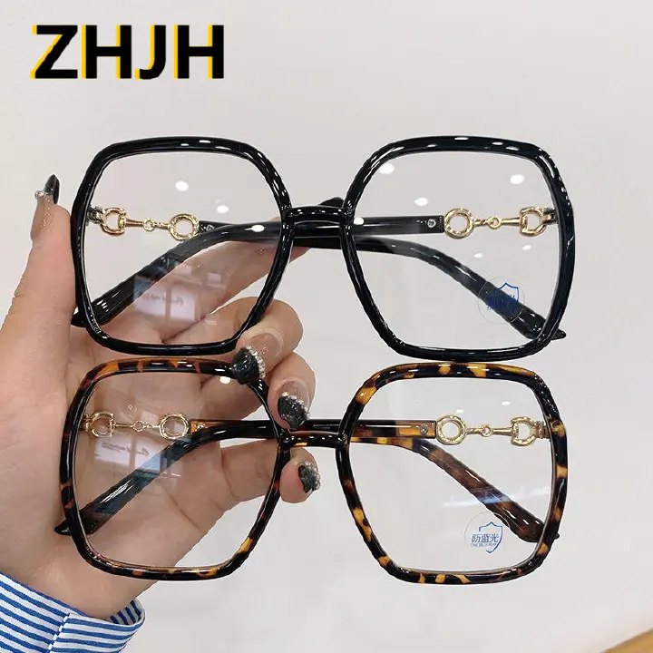 ZHJH Women's Oversized Glasses Square Frame Designer Frames Optical Glasses Latest Glasses Frames Optical for Girl Blue Light Blocking Gaming Designer Glasses