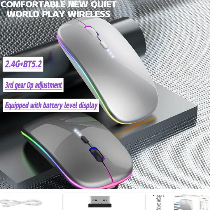 ZHJH Dual-mode gaming mouse with battery display Bluetooth wireless mouse Rechargeable silent luminous mouse suitable for tablets and computers