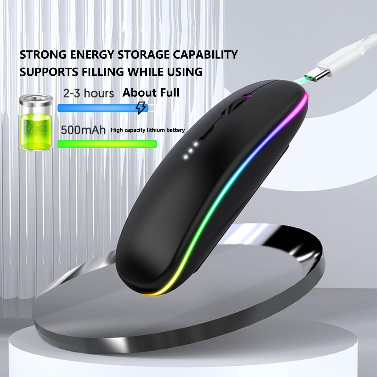 ZHJH Dual-mode gaming mouse with battery display Bluetooth wireless mouse Rechargeable silent luminous mouse suitable for tablets and computers