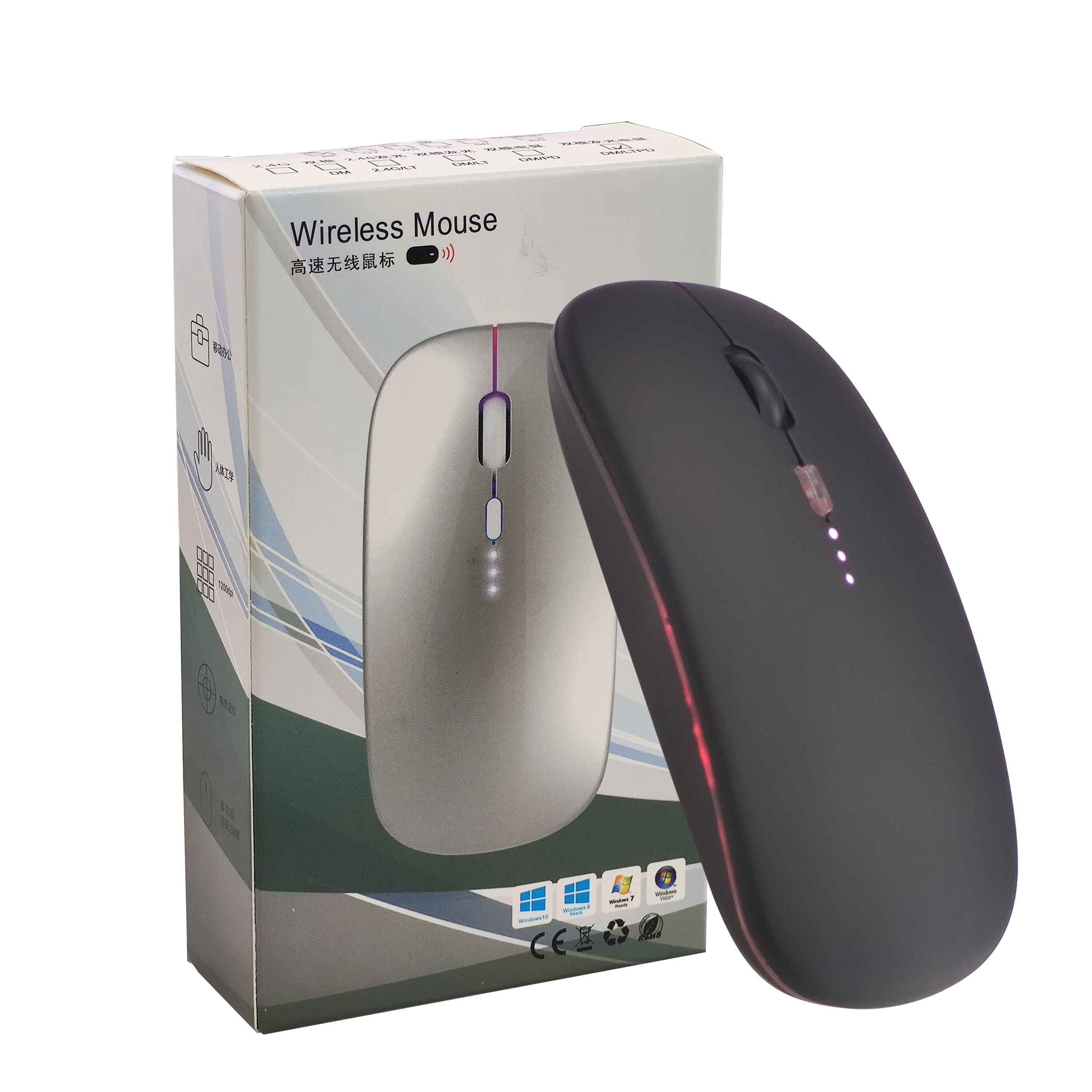ZHJH Dual-mode gaming mouse with battery display Bluetooth wireless mouse Rechargeable silent luminous mouse suitable for tablets and computers
