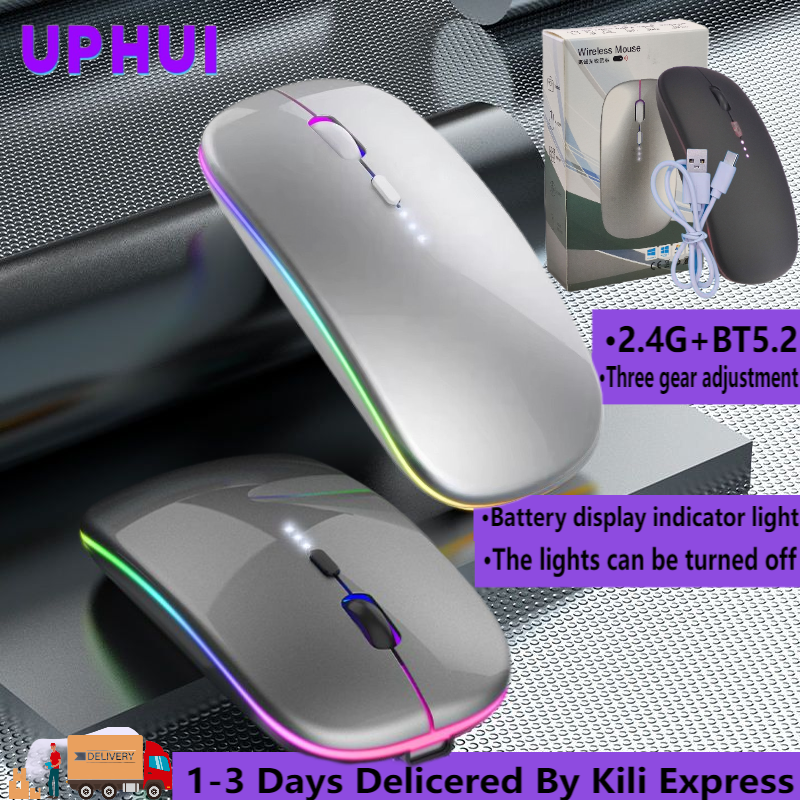 ZHJH Dual-mode gaming mouse with battery display Bluetooth wireless mouse Rechargeable silent luminous mouse suitable for tablets and computers