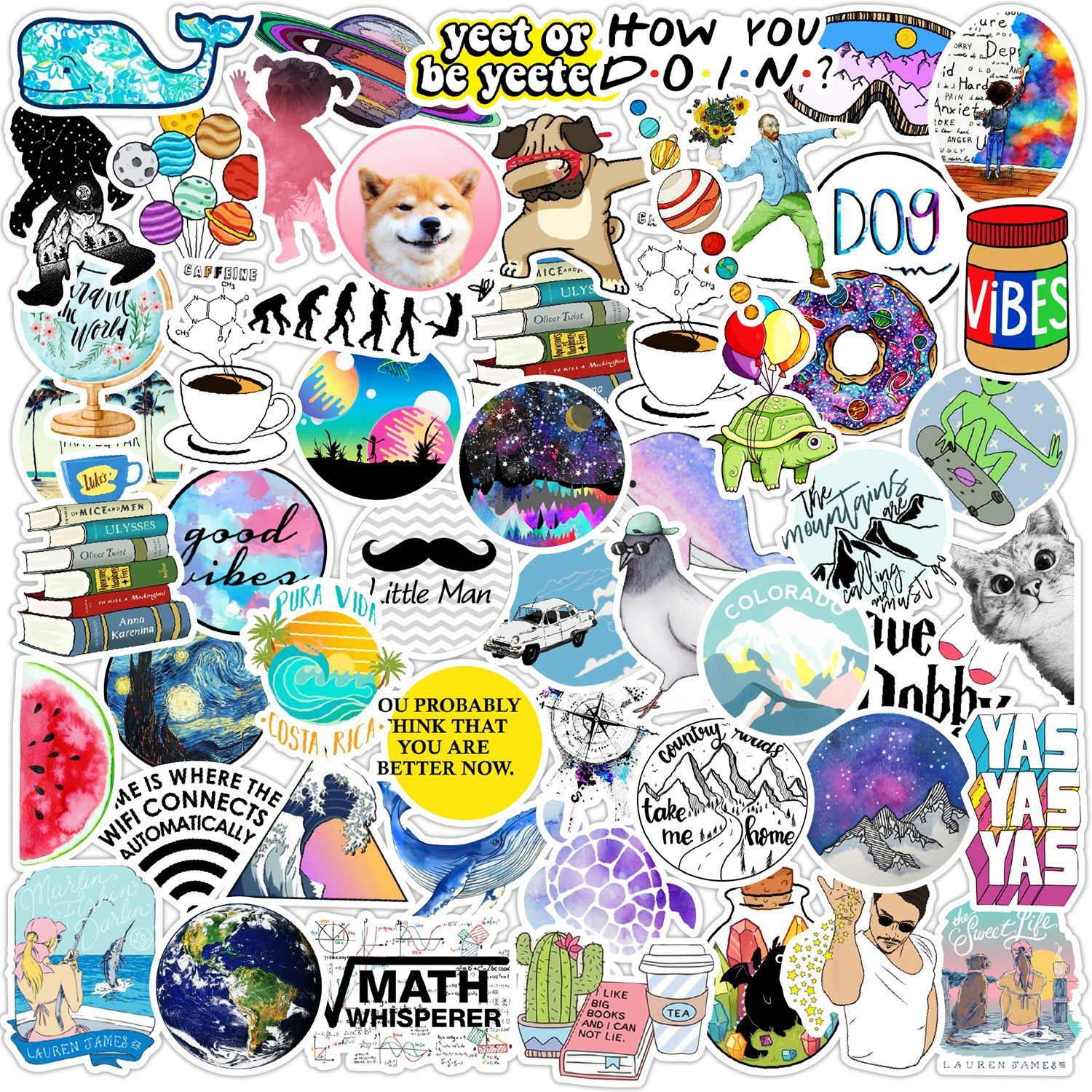 ZHJH Stickers in multiple styles trendy styles selected by fans student stickers luggage notebook tea cup cat big red bright and bright styles