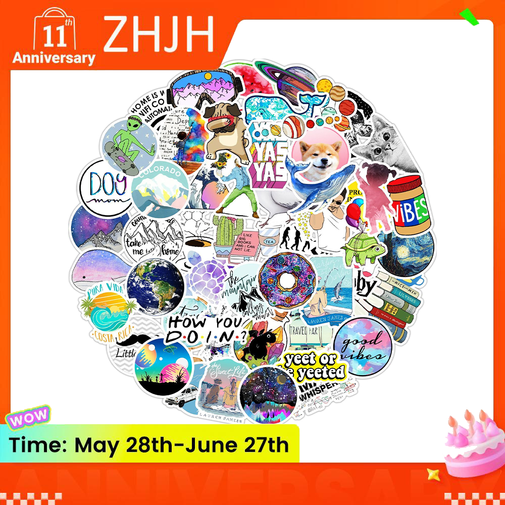 ZHJH Stickers in multiple styles trendy styles selected by fans student stickers luggage notebook tea cup cat big red bright and bright styles