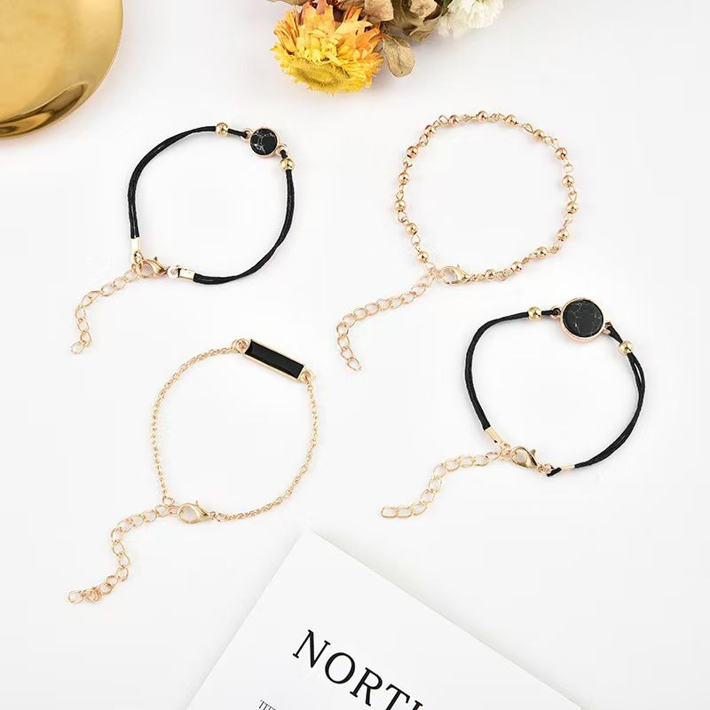 ZHJH 5Pcs Women's Watch Bracelet Set Women's Jewelry Set Women's Flower Belt Watch Women's Wristwatch Black