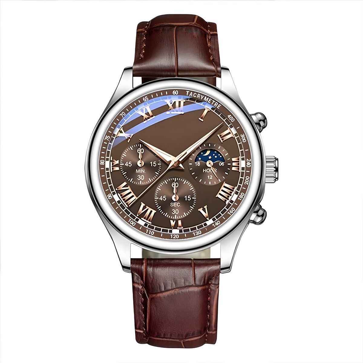 5PCS Men's Watch Set Men's Watch And 4PCS Bracelet Calendar Sports Business Quartz Steel Strip Watch Men's Sports Watch Men's Wrist Watch Three Eyelid Strap Watch Bracelet Set For Daily Wear