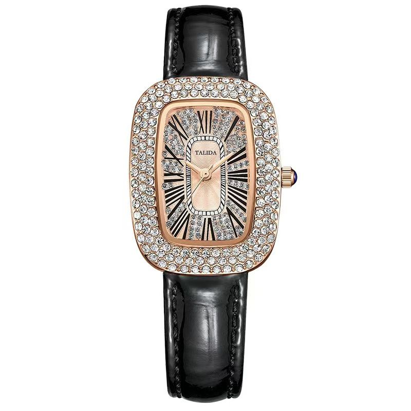 6PCS Women Watch Set Full Diamond Leather Strap Square Watch Women's Watches Luxury Timetable Quartz Fashion Watch Female Wrist Wstch Clock