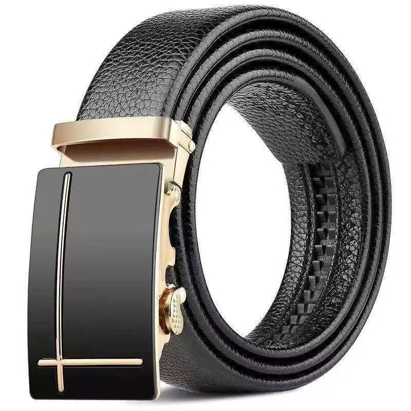 ZHJH Men's Belt Alloy Automatic Buckle PU Leather Inner Lining High quality Men's Belt Suitable for Casual and Business Jeans Luxury Brand Men's Belt