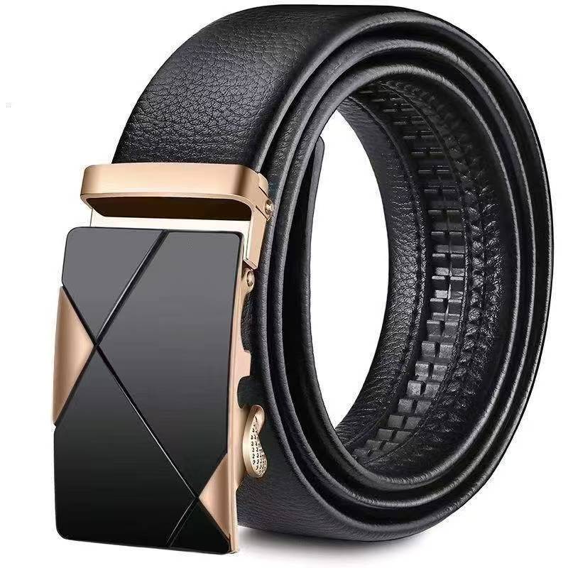 ZHJH Men's Belt Alloy Automatic Buckle PU Leather Lining Wide Belt Black Gold Color High Quality Men's Belt Suitable for Casual and Business Jeans Luxury Brand Men's Belt
