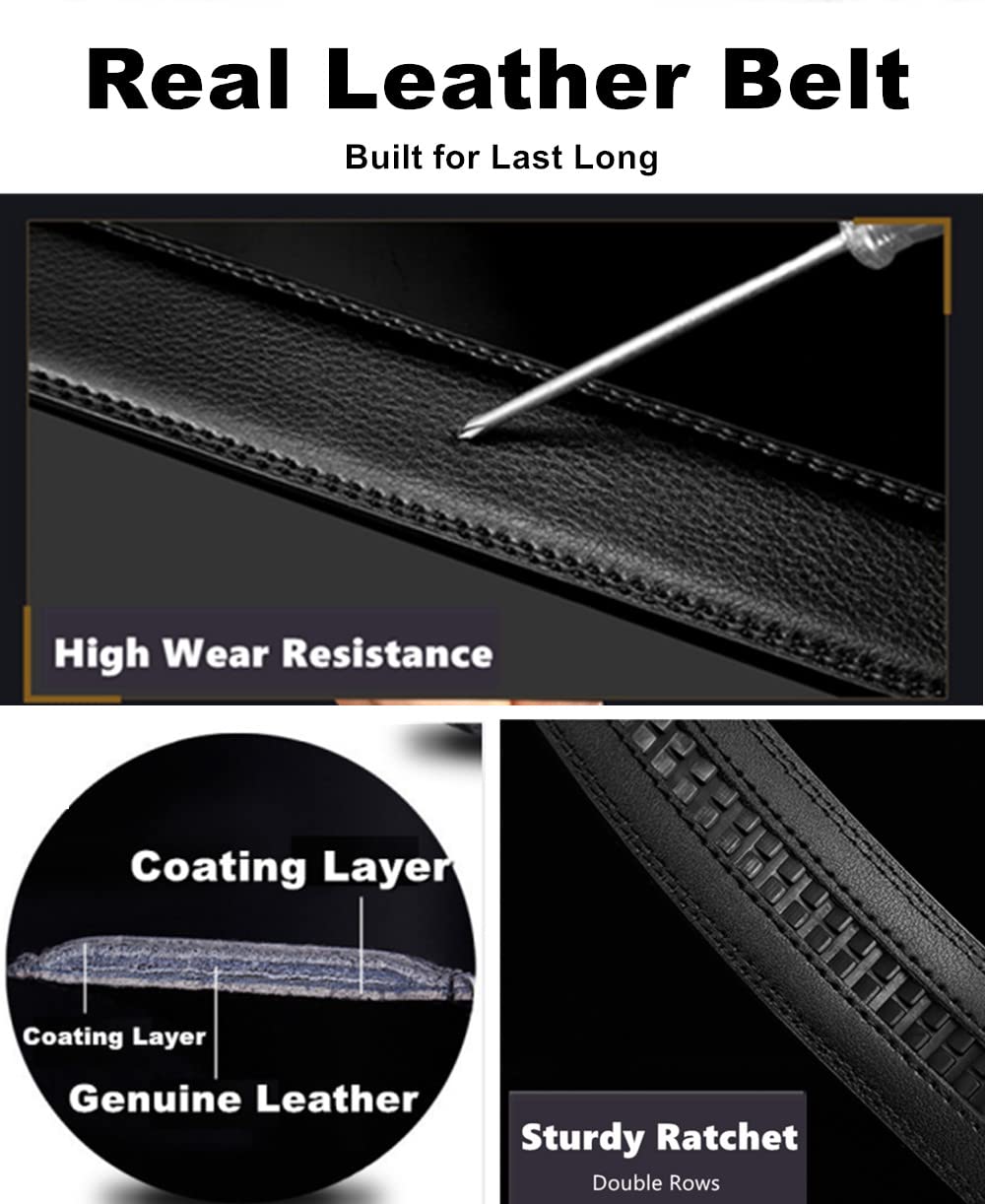 ZHJH Men's Belt Automatic Ratchet Buckle PU Leather Toothless High Quality Belt Leather Buckle Casual Business Jeans Belt Wide Belt Men's Fashion Accessories