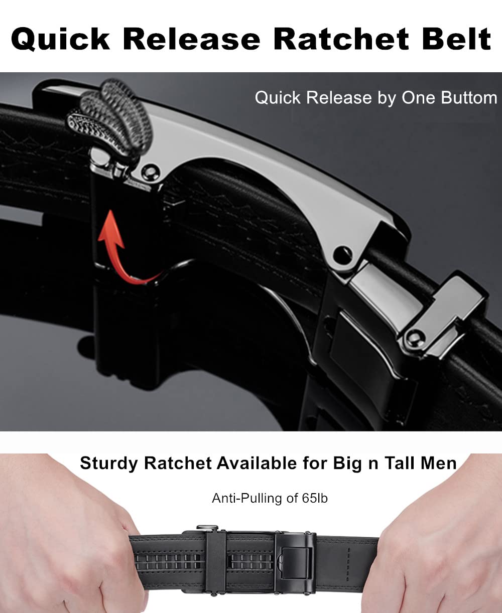 ZHJH Men's Belt Automatic Ratchet Buckle PU Leather Toothless High Quality Belt Leather Buckle Casual Business Jeans Belt Wide Belt Men's Fashion Accessories