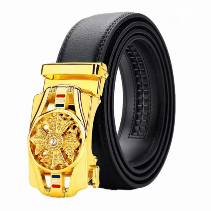 ZHJH Men's Belt Automatic Ratchet Buckle PU Leather Toothless High Quality Belt Leather Buckle Casual Business Jeans Belt Wide Belt Men's Fashion Accessories