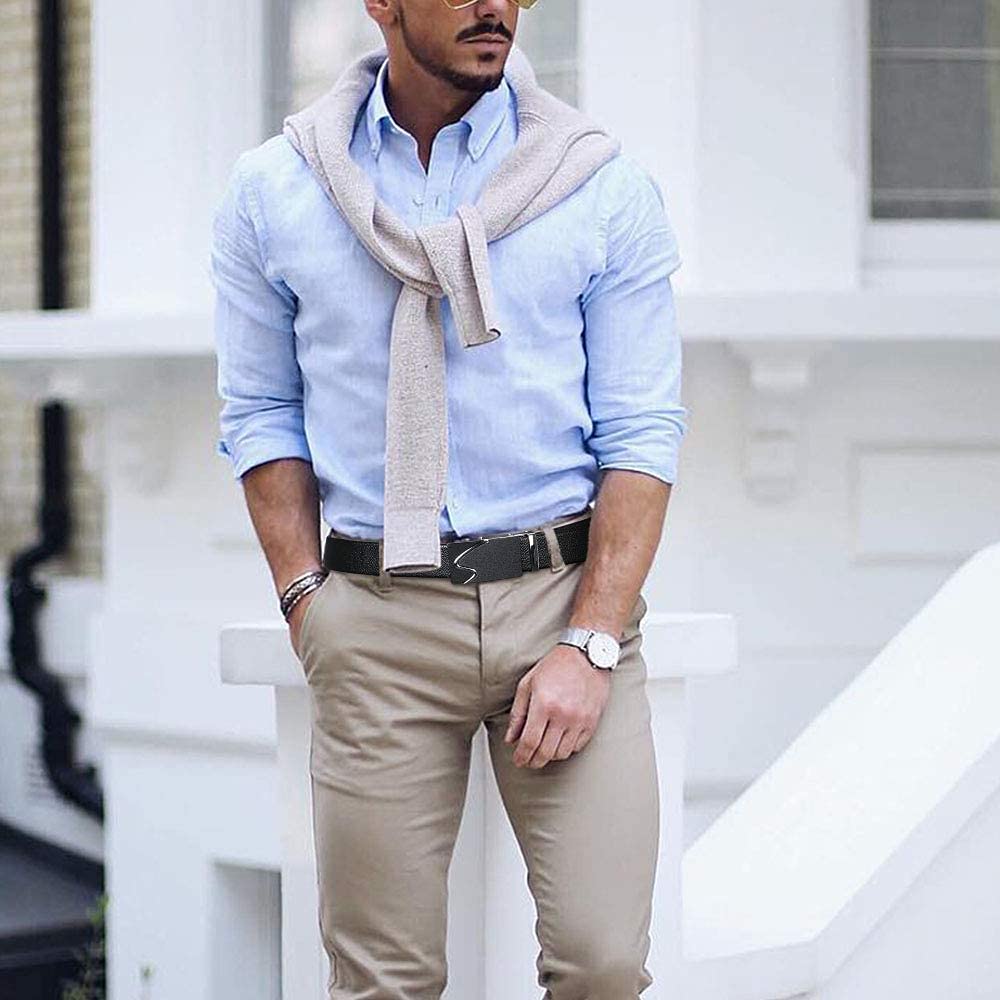 ZHJH Men's Belt  Automatic Fastening Belt  Artificial Leather Interior Liner  High-Quality Men's Belt  Suitable for Casual and Business Jeans  Luxury Brand Men's Belt