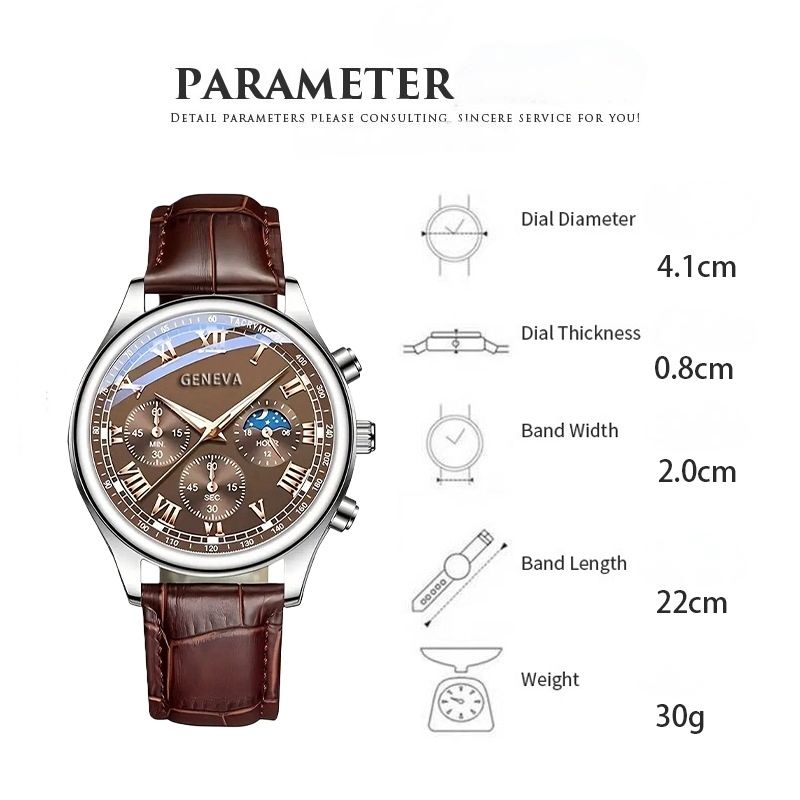 5PCS Men's Watch Set Men's Watch And 4PCS Bracelet Calendar Sports Business Quartz Steel Strip Watch Men's Sports Watch Men's Wrist Watch Three Eyelid Strap Watch Bracelet Set For Daily Wear