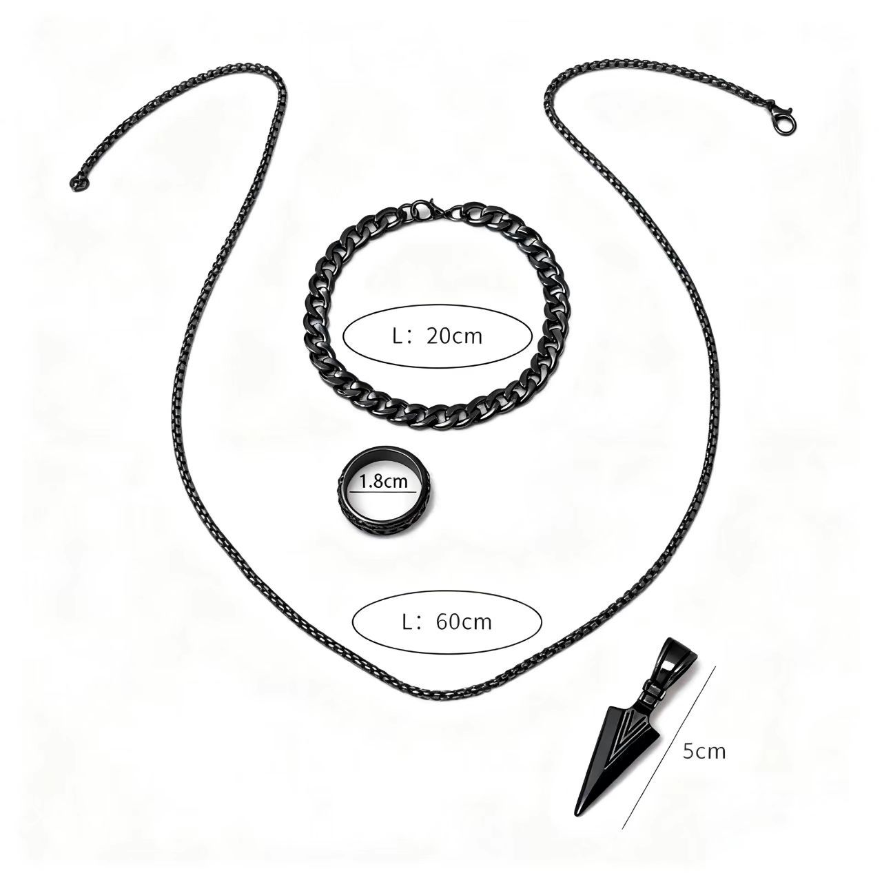 4PCS Men's Watch Set With Jewelry Steel Belt Cuban Bracelet Snake Bone Necklace Ring Steel Belt Men's Three Eye Quartz Watch Triangle Pendant Jewelry Set For Daily Wear Or As A Gift For Friends