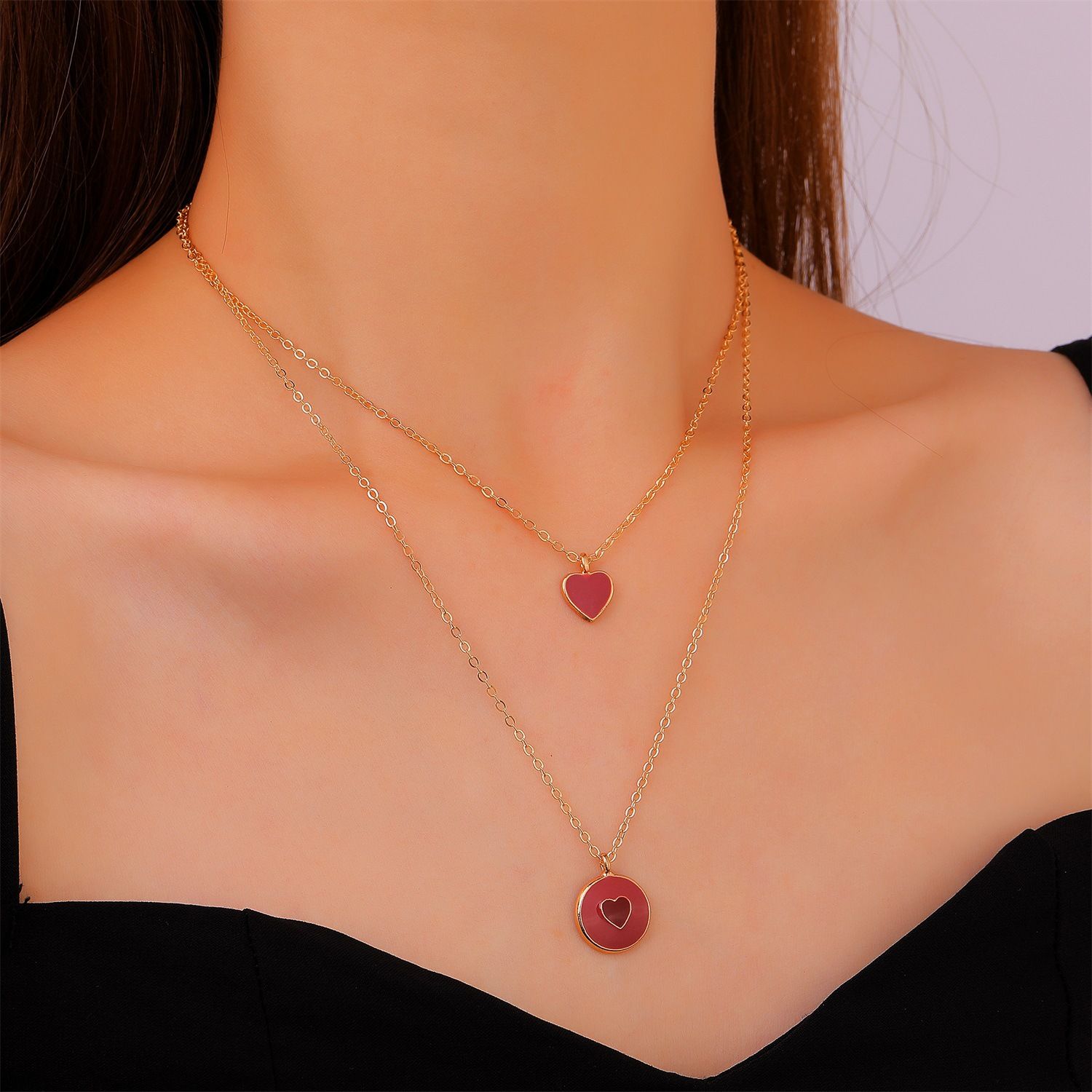 Love Pendant Necklace Double Love Pendant Ncklace Women's Necklace Personalized And Fashionable Women's Jewelry