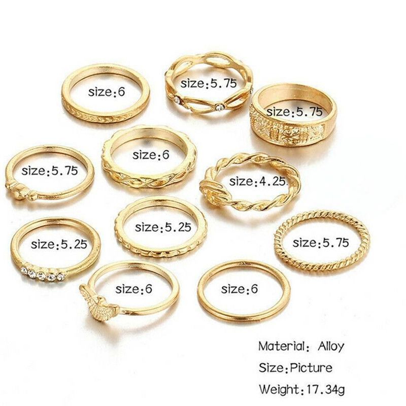 11PCS Ring Charm Gold Women's Ring Diamond Geometric Ring Retro Party Ring Punk Jewelry Gift Versatile For Daily Wear Or Photography Props And Gifts