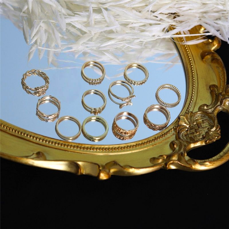 11PCS Ring Charm Gold Women's Ring Diamond Geometric Ring Retro Party Ring Punk Jewelry Gift Versatile For Daily Wear Or Photography Props And Gifts