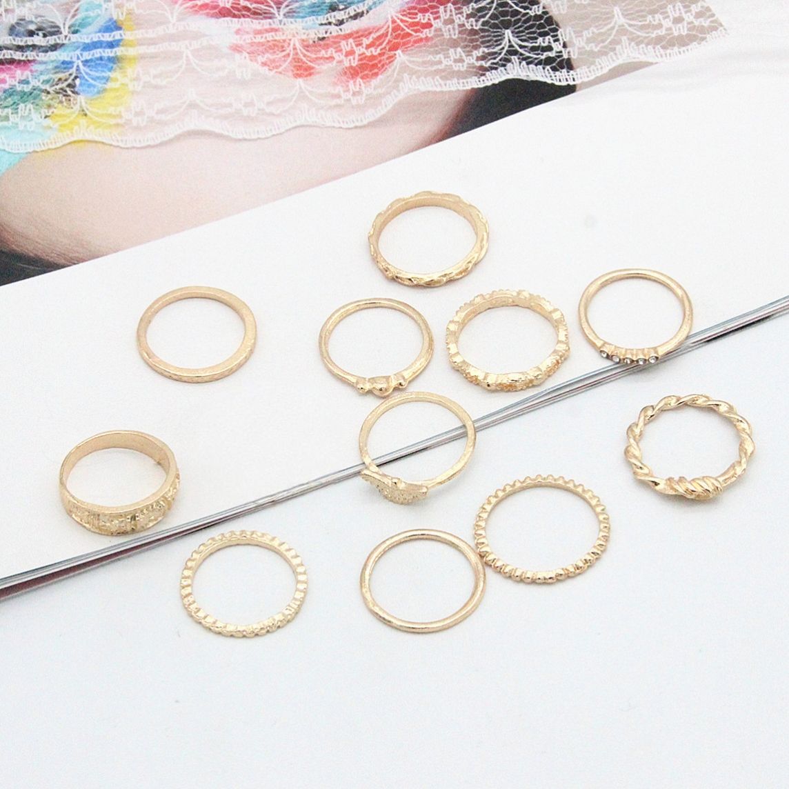 11PCS Ring Charm Gold Women's Ring Diamond Geometric Ring Retro Party Ring Punk Jewelry Gift Versatile For Daily Wear Or Photography Props And Gifts