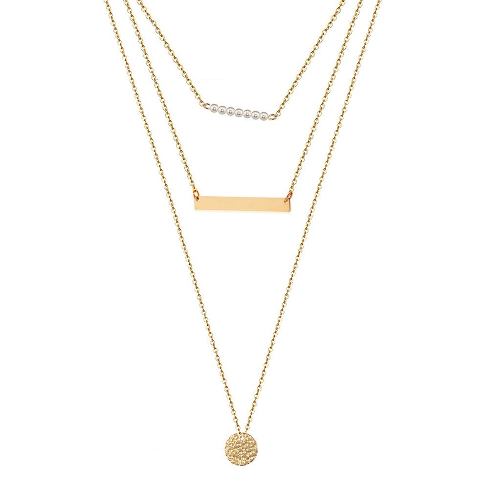 3 PCS Fashion Woman Pearl Necklaces Pendants 3 Trend Multilayer Metal Pendant Clavicle Chain Jewelry Gift Necklaces Best