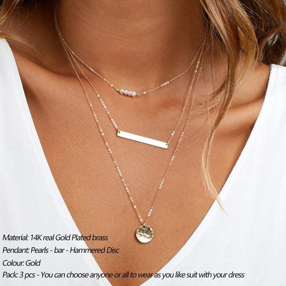 3 PCS Fashion Woman Pearl Necklaces Pendants 3 Trend Multilayer Metal Pendant Clavicle Chain Jewelry Gift Necklaces Best