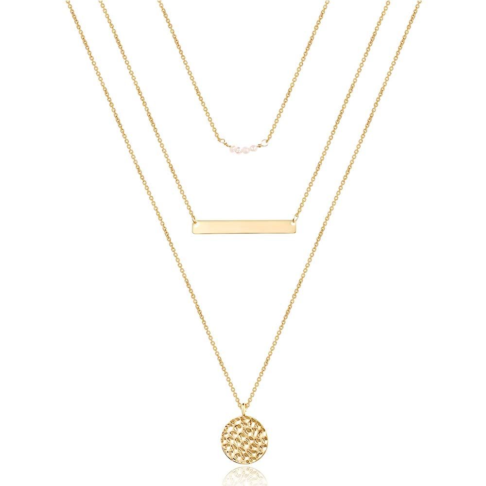 3 PCS Fashion Woman Pearl Necklaces Pendants 3 Trend Multilayer Metal Pendant Clavicle Chain Jewelry Gift Necklaces Best