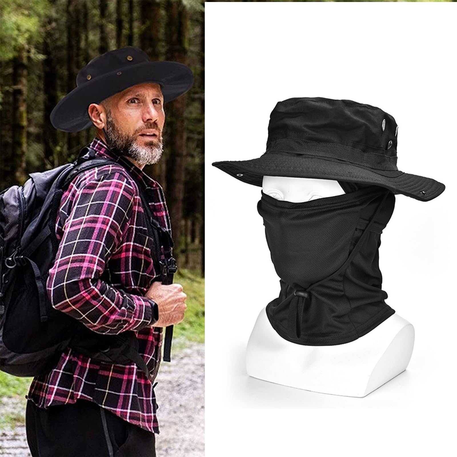 Outdoor Bucket Hat With Balaclava Boonie Hat Tactical hat Camo Hats Balaclava Headband Glasses Set for Outdoor Sport Unisex