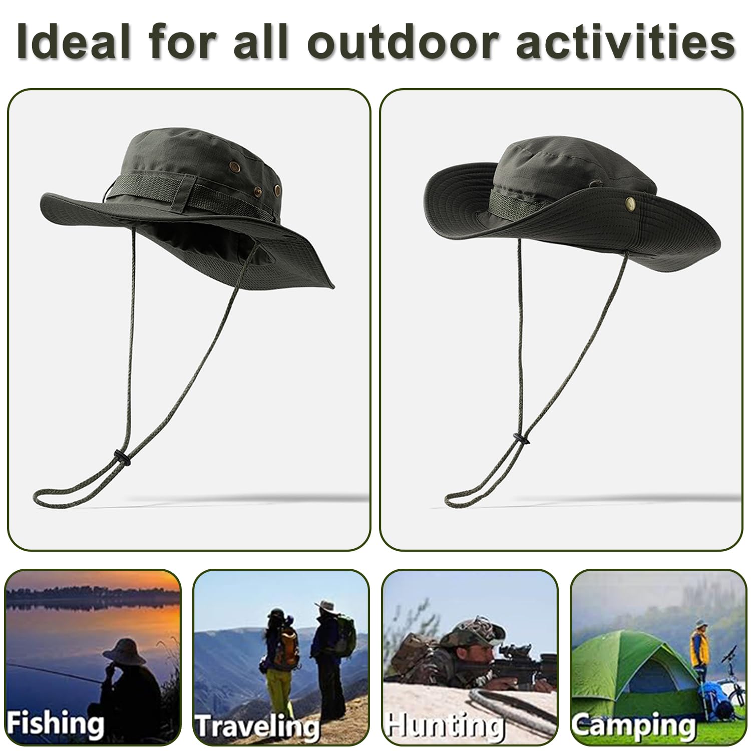 Hat Fishing Hat Wide Edge Hiking Hat Wilderness Adventure Style Fishing Hat Jungle Sun Hat Hunting Style Breathable Sun Hat Men's and Women's Hats