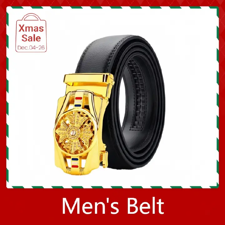 ZHJH Men's Belt Automatic Ratchet Buckle PU Leather Toothless High Quality Belt Leather Buckle Casual Business Jeans Belt Wide Belt Men's Fashion Accessories