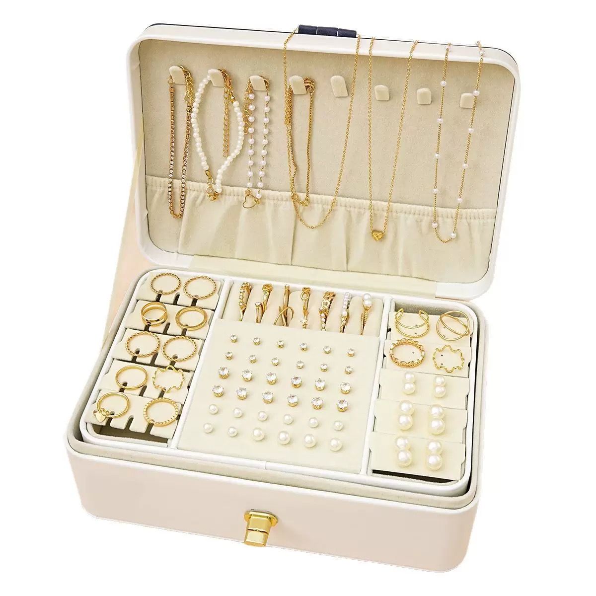 83pcs/Set Elegant Pearl Earrings Multi-Layered Necklace Ear Studs Rings 4-In-1 Jewelry Set For Women Daily Wear Gift (No Box)