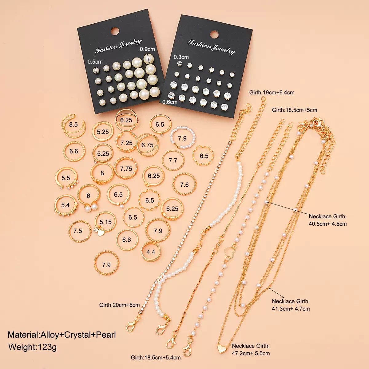 83pcs/Set Elegant Pearl Earrings Multi-Layered Necklace Ear Studs Rings 4-In-1 Jewelry Set For Women Daily Wear Gift (No Box)