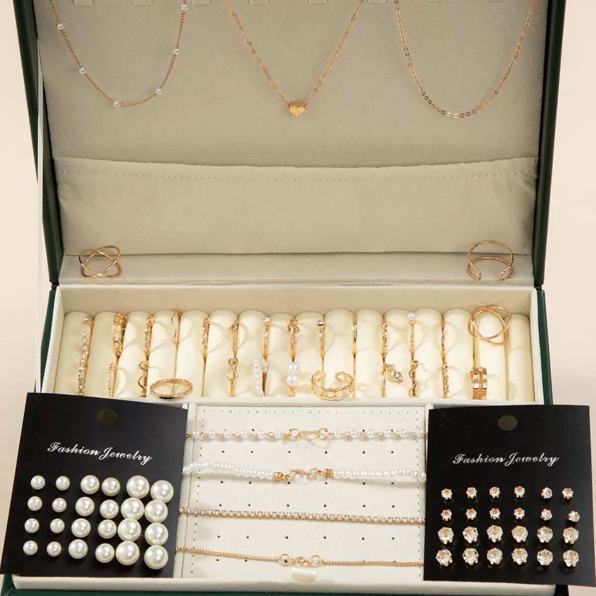 83pcs/Set Elegant Pearl Earrings Multi-Layered Necklace Ear Studs Rings 4-In-1 Jewelry Set For Women Daily Wear Gift (No Box)