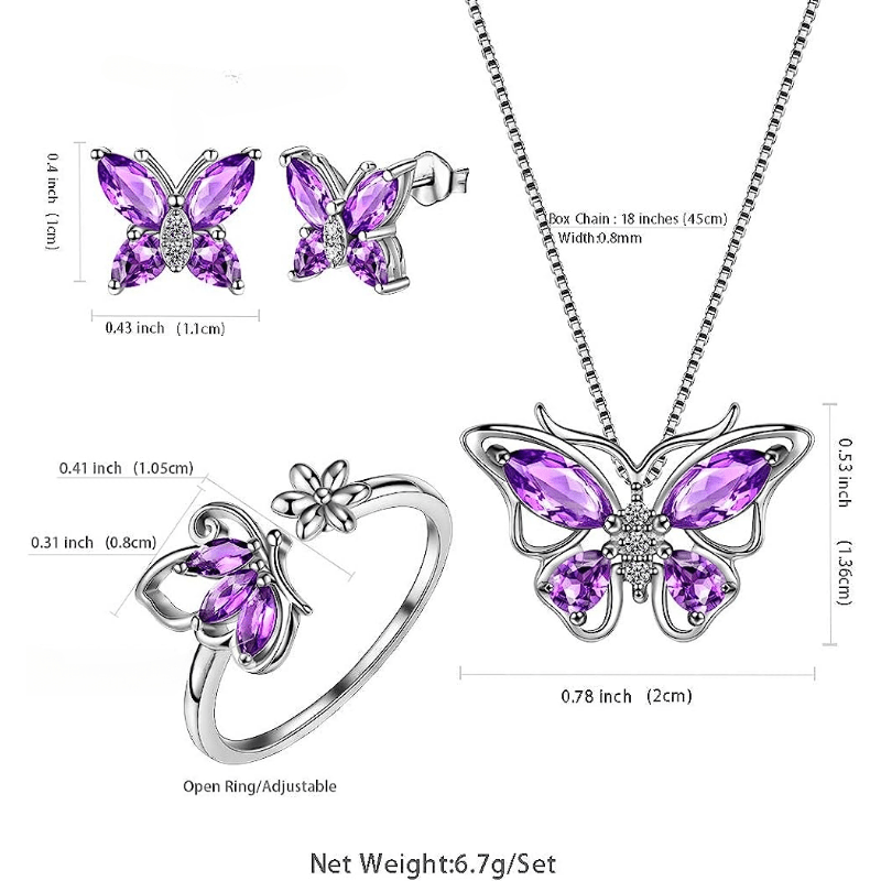Butterfly Jewelry Set for Women Ladies Diamond Necklace Ring Bracelet Suit