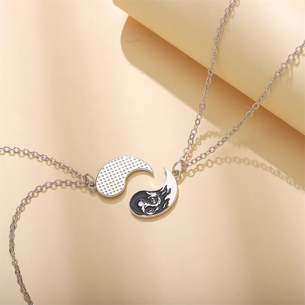 Couple Jewelry Set Taiji Necklace Taiji Bracelet Dragon Phoenix Carving Necklace Bracelet