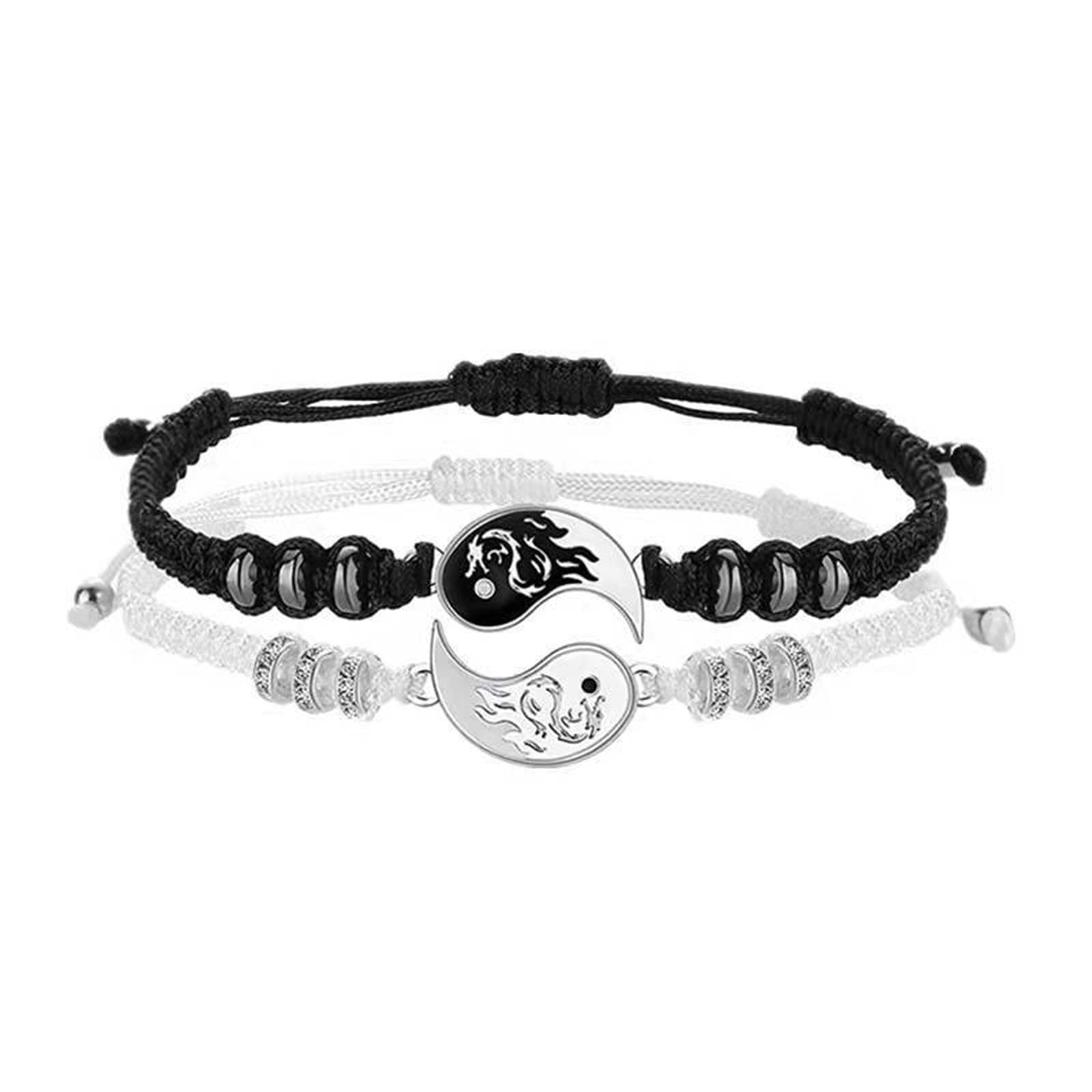 Couple Jewelry Set Taiji Necklace Taiji Bracelet Dragon Phoenix Carving Necklace Bracelet