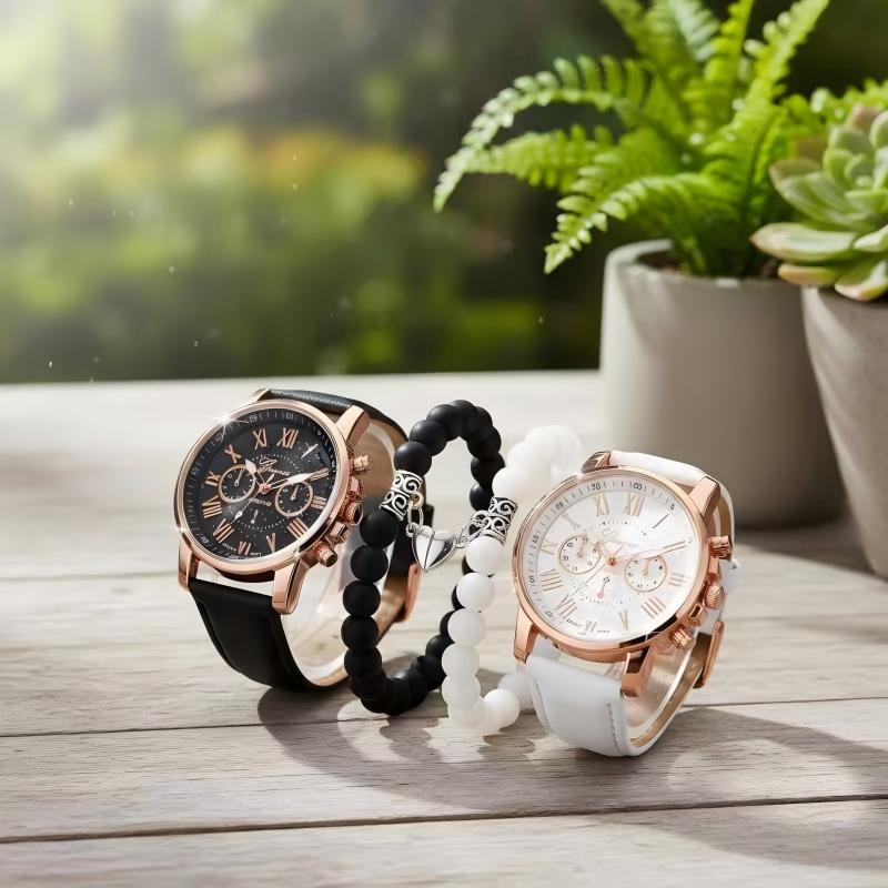 4PCS Couple Watch Bracelet Set Couple Watch Couple Magnetic Bracelet Can be used as Valentine's Day gifts