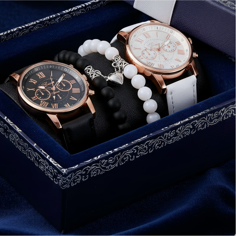 4PCS Couple Watch Bracelet Set Couple Watch Couple Magnetic Bracelet Can be used as Valentine's Day gifts