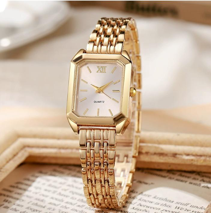 Lady's Watch Elegant Ladies Gold Tone Quartz Watch Vintage Octagon Rectangle Dial Slim Metal Band Wristwatch For Women Daily Wear Office Work Party Wedding Fashion Gift
