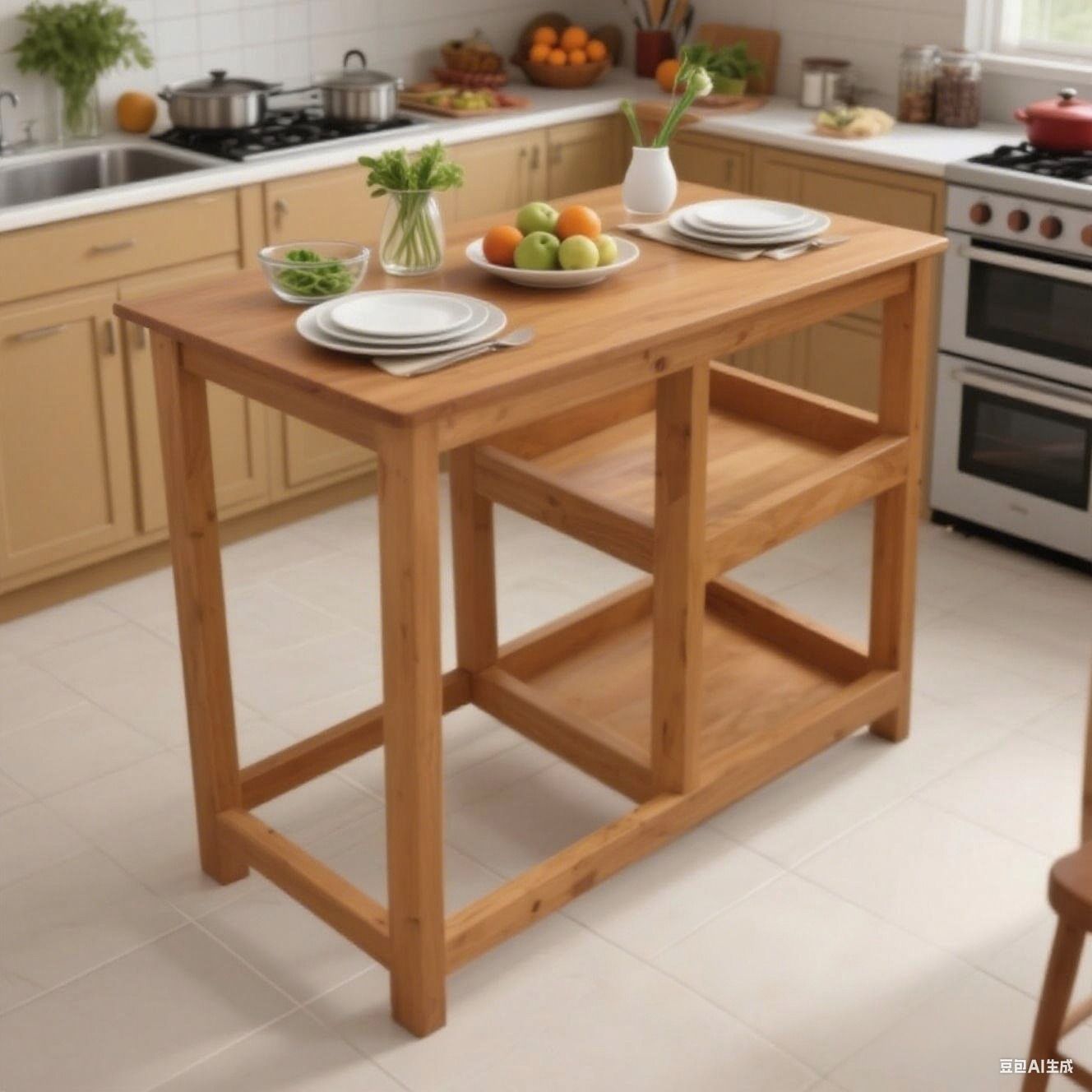 Wooden strong Kitchen table with racks